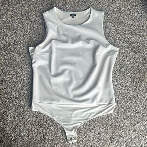 Express Cream Sleeveless faux leathers Bodysuit